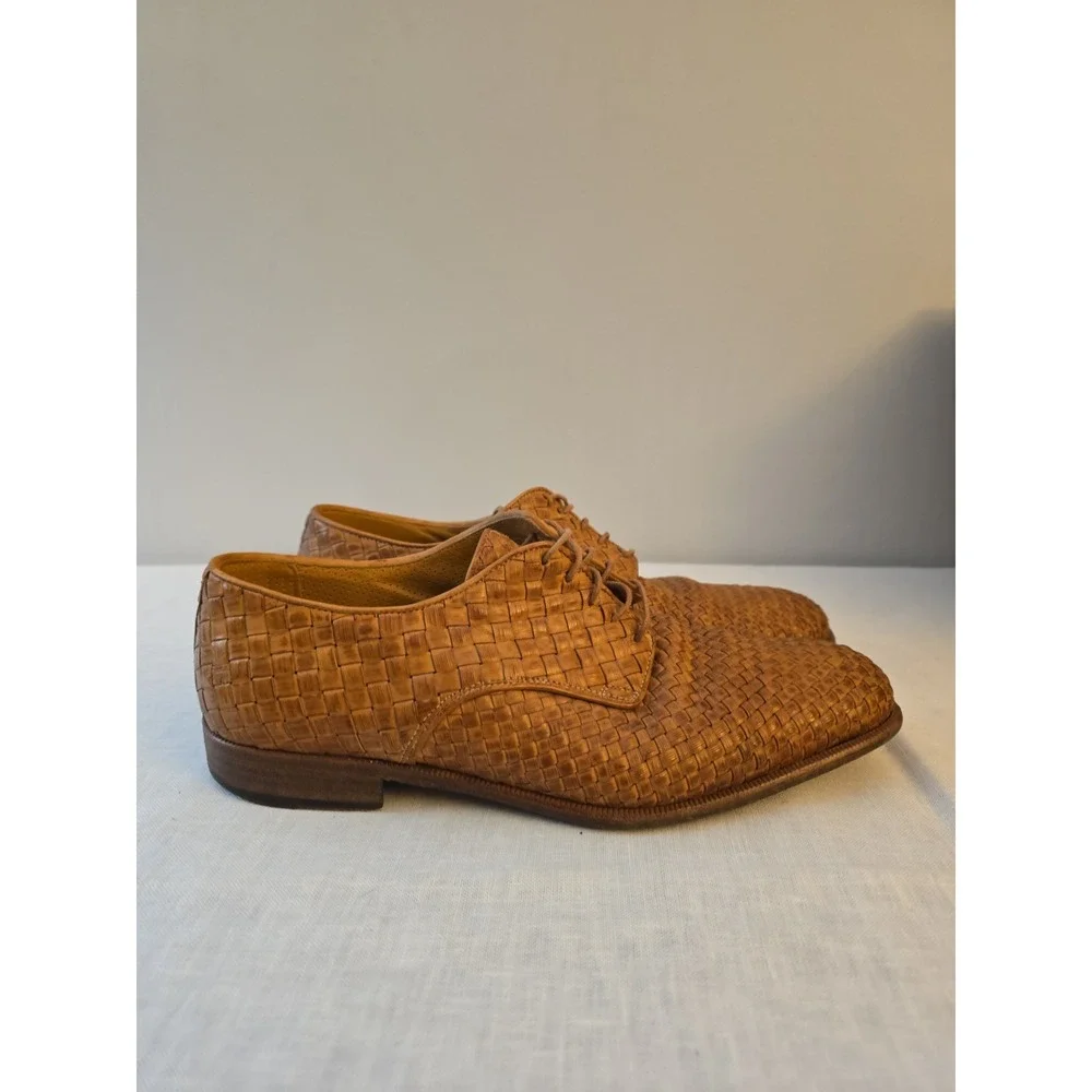 Bally Men's Woven Denaro Tan Derby Oxford Dress Shoes Size 11 D Made In Italy